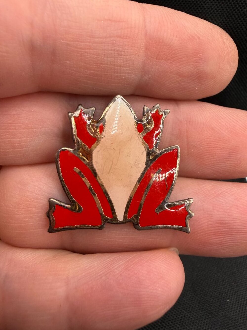 🐸 Vintage Cloisonne Fire Red Tree Frog Brooch Pin: Enamel Poison Dart Frog Badg